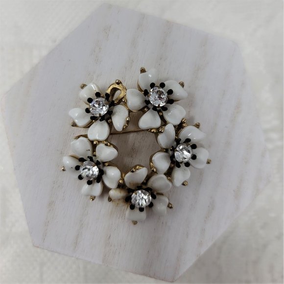 Kramer Circle Flower Pin Brooch Rhinestones - Picture 3 of 7